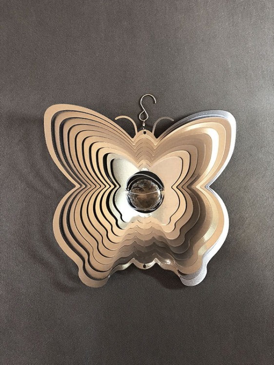 Wind Spinner - Motyl z Kryształem - srebrny