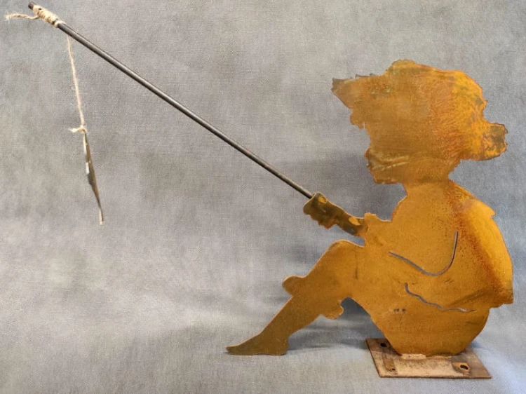 Ozdoba Ogrodowa Rdzą Malowana - Wędkarz z rybką