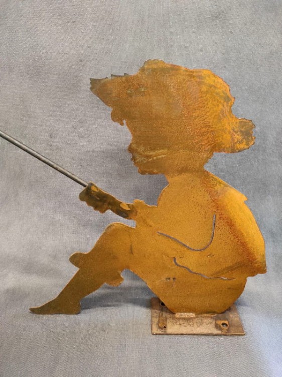 Ozdoba Ogrodowa Rdzą Malowana - Wędkarz z rybką