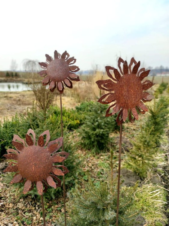 Ozdoba Ogrodowa Rdzą Malowana - Słonecznik