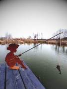 Ozdoba Ogrodowa Rdzą Malowana - Wędkarz z rybką