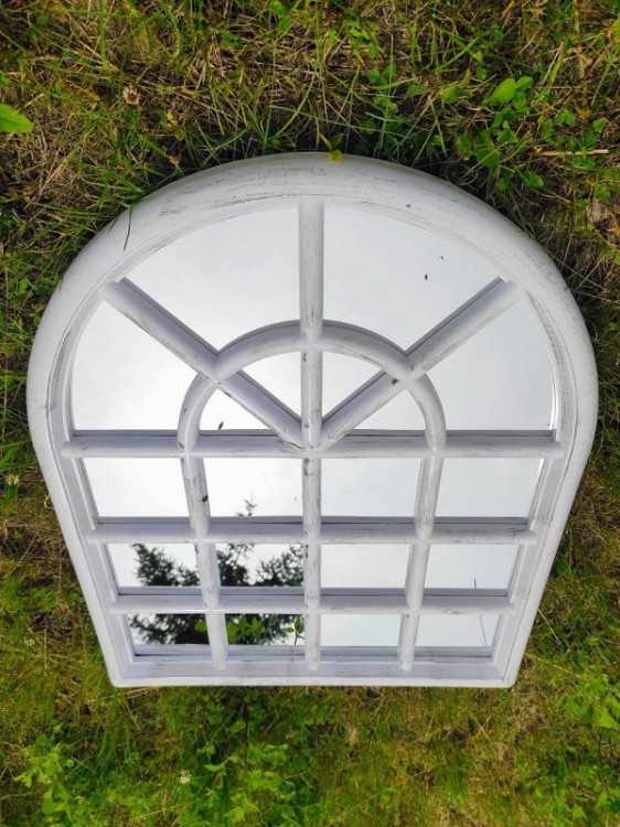 Ogrodowe Lustro w ramie z łukiem - duże białe ze srebrem - 5085090