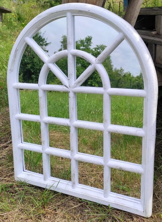 Ogrodowe Lustro w ramie z łukiem - duże białe ze srebrem - 5085090