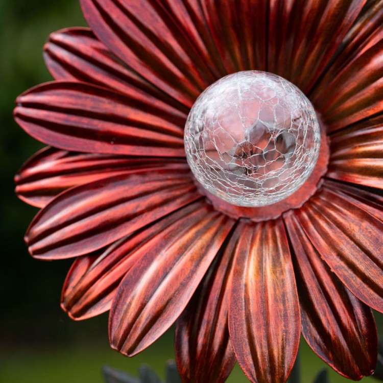 Kwiat Solarny - Czerwona Stokrotka, Ozdoba Ogrodowa, Lampa Solarna