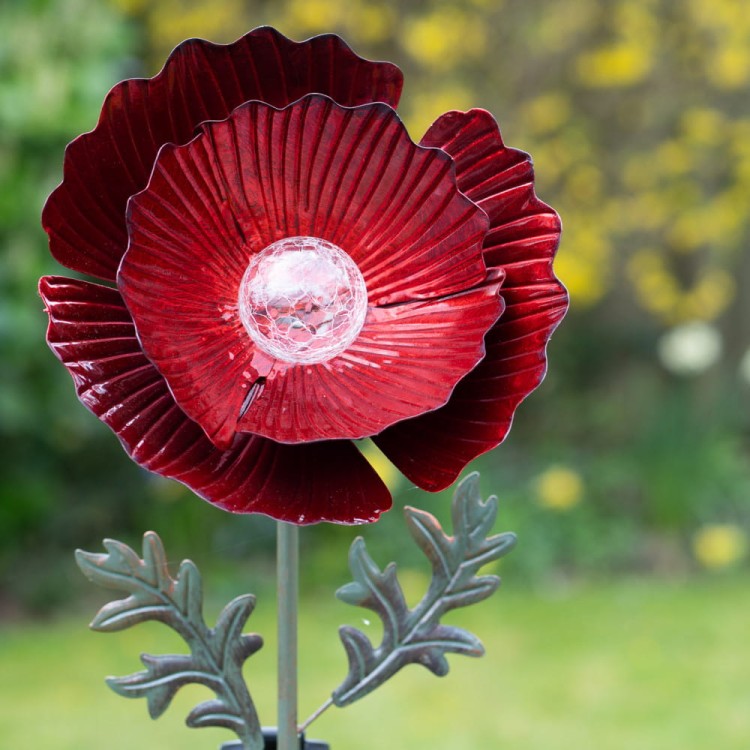 Kwiat Solarny - Czerwony Mak, Ozdoba Ogrodowa, Lampa Solarna