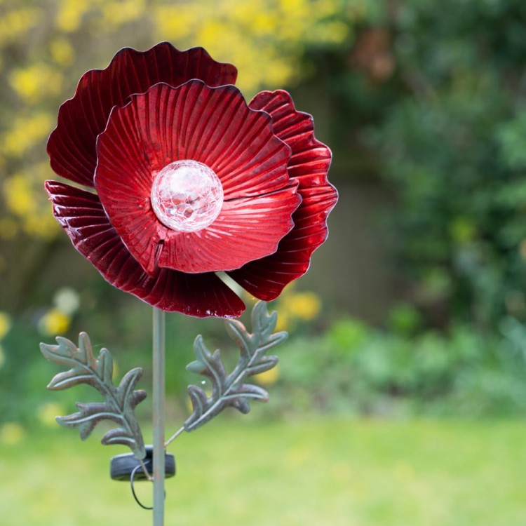 Kwiat Solarny - Czerwony Mak, Ozdoba Ogrodowa, Lampa Solarna