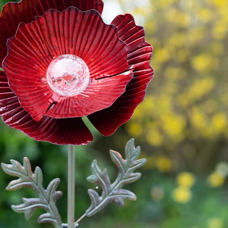 Kwiat Solarny - Czerwony Mak, Ozdoba Ogrodowa, Lampa Solarna