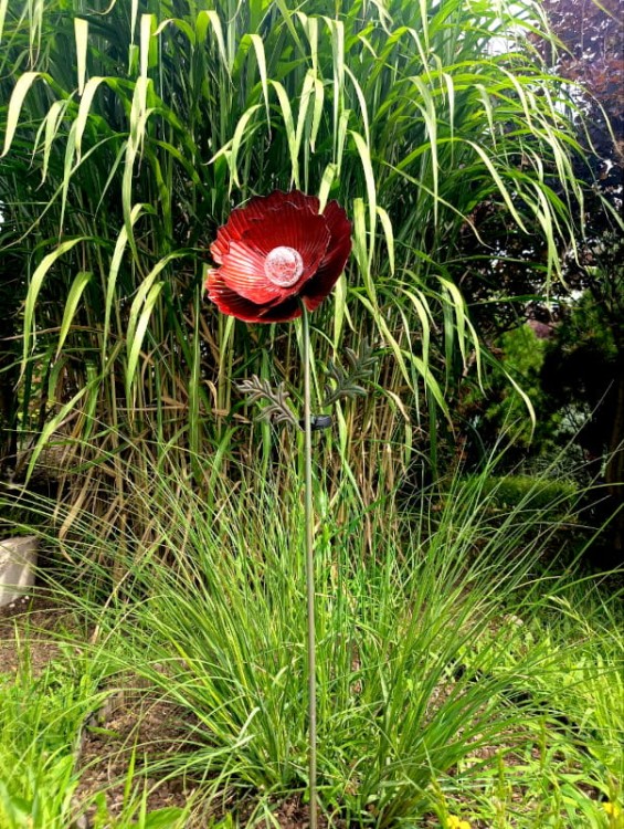 Kwiat Solarny - Czerwony Mak, Ozdoba Ogrodowa, Lampa Solarna