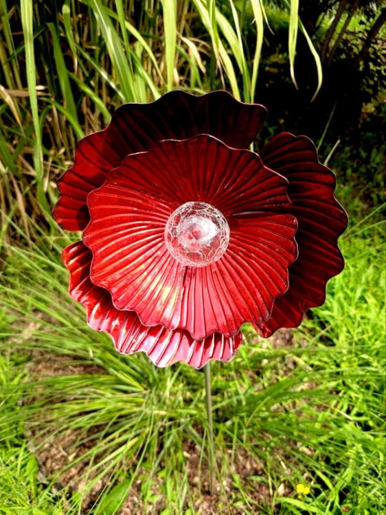 Kwiat Solarny - Czerwony Mak, Ozdoba Ogrodowa, Lampa Solarna