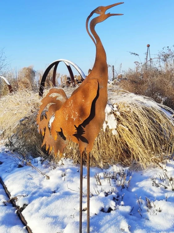 Ozdoba Ogrodowa Rdzą Malowana - Żuraw