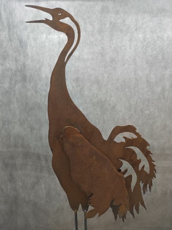 Ozdoba Ogrodowa Rdzą Malowana - Żuraw