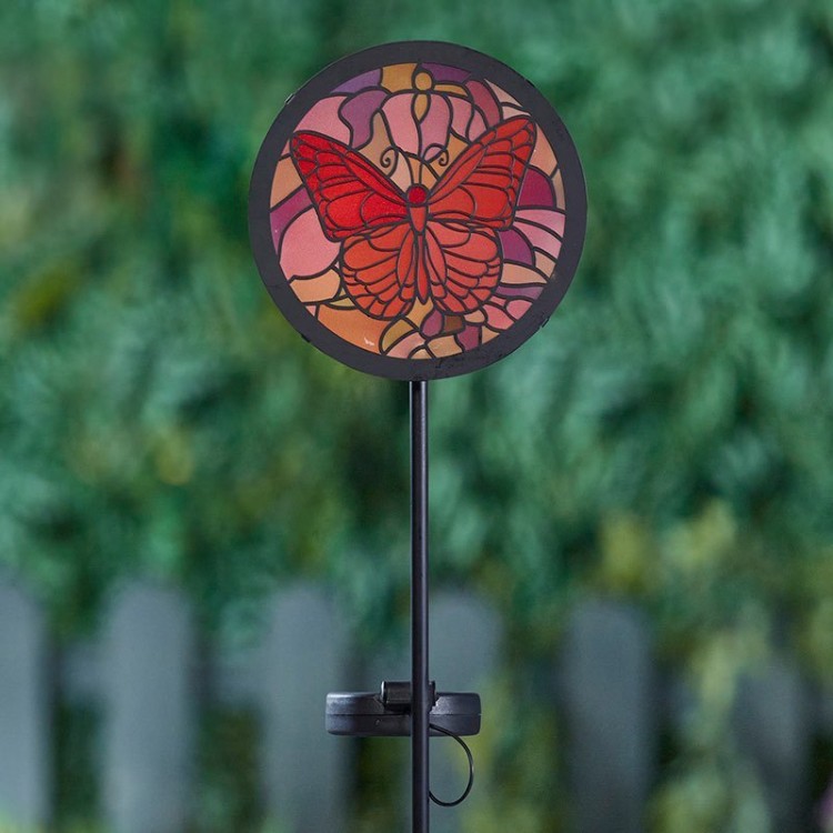 Lampa Solarna na piku witraż mozaika motyl