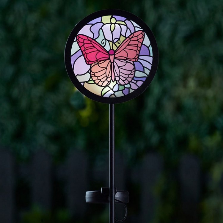 Lampa Solarna na piku witraż mozaika motyl