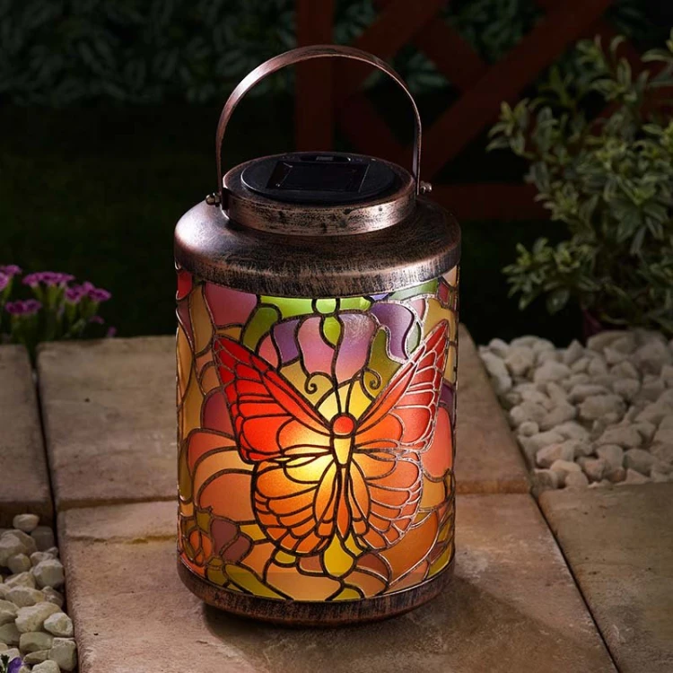lampion solarny tiffany motyl