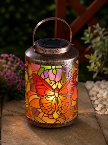 lampion solarny mozaika Tiffany motyl