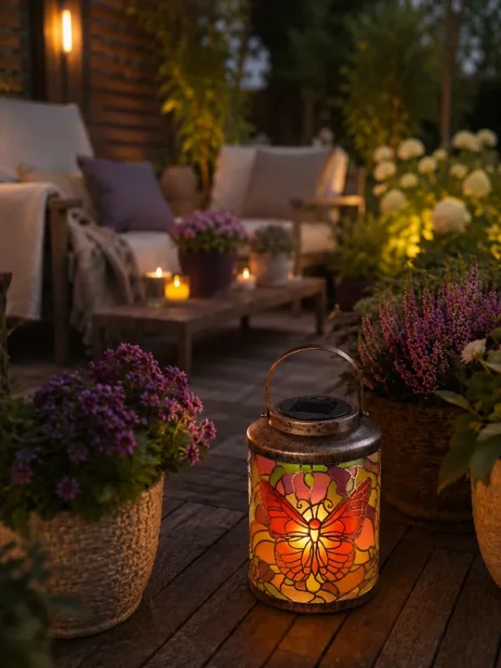 lampion solarny mozaika motyl