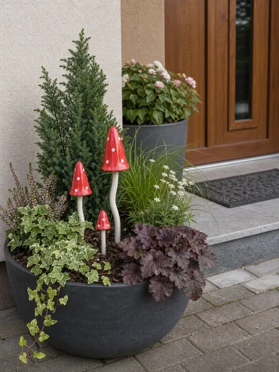 Ceramiczny Muchomorek XL dekoracja do ogrodu na taras i balkon