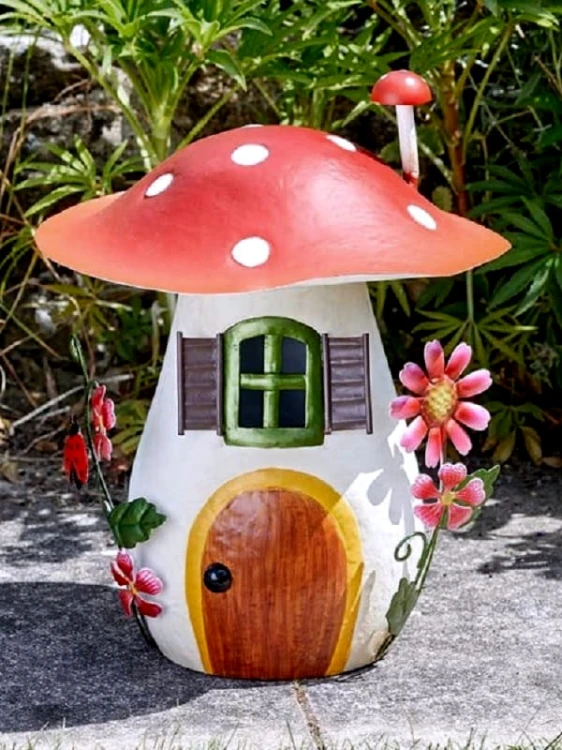 Muchomorkowy Domek Elfów – metalowa ozdoba ogrodowa 29 cm