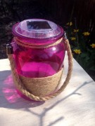 Lampa Solarna Wisząca LED - słoik różowy - L23010