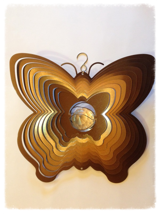 Wind Spinner - Motyl z Kryształem - złoty
